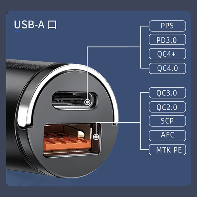 Mini chargeur de voiture allume-cigare 100W, charge rapide pour iPhone QC3.0, mini PD USB Type C, chargeur de téléphone de voiture pour Xiaomi Samsung Huawei