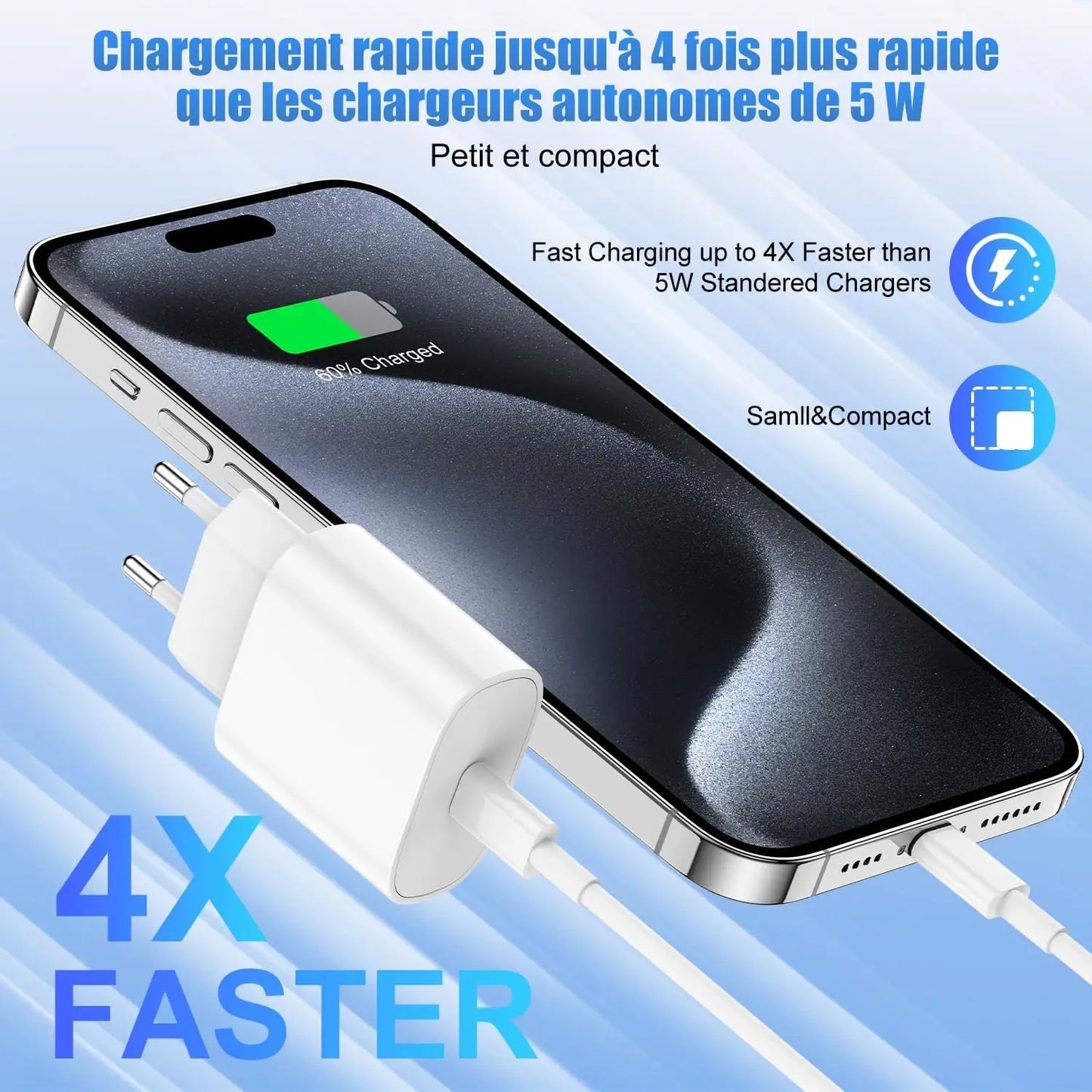 Original 35W USB C PD Fast EU US Chargeur mural pour iPhone 15 16 Pro Max 15 Plus USB-C à Type-C Câble de charge rapide 2m 3m C à C